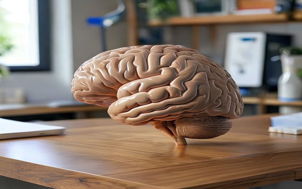 Anatomical brain model illustrating the oral-systemic connection